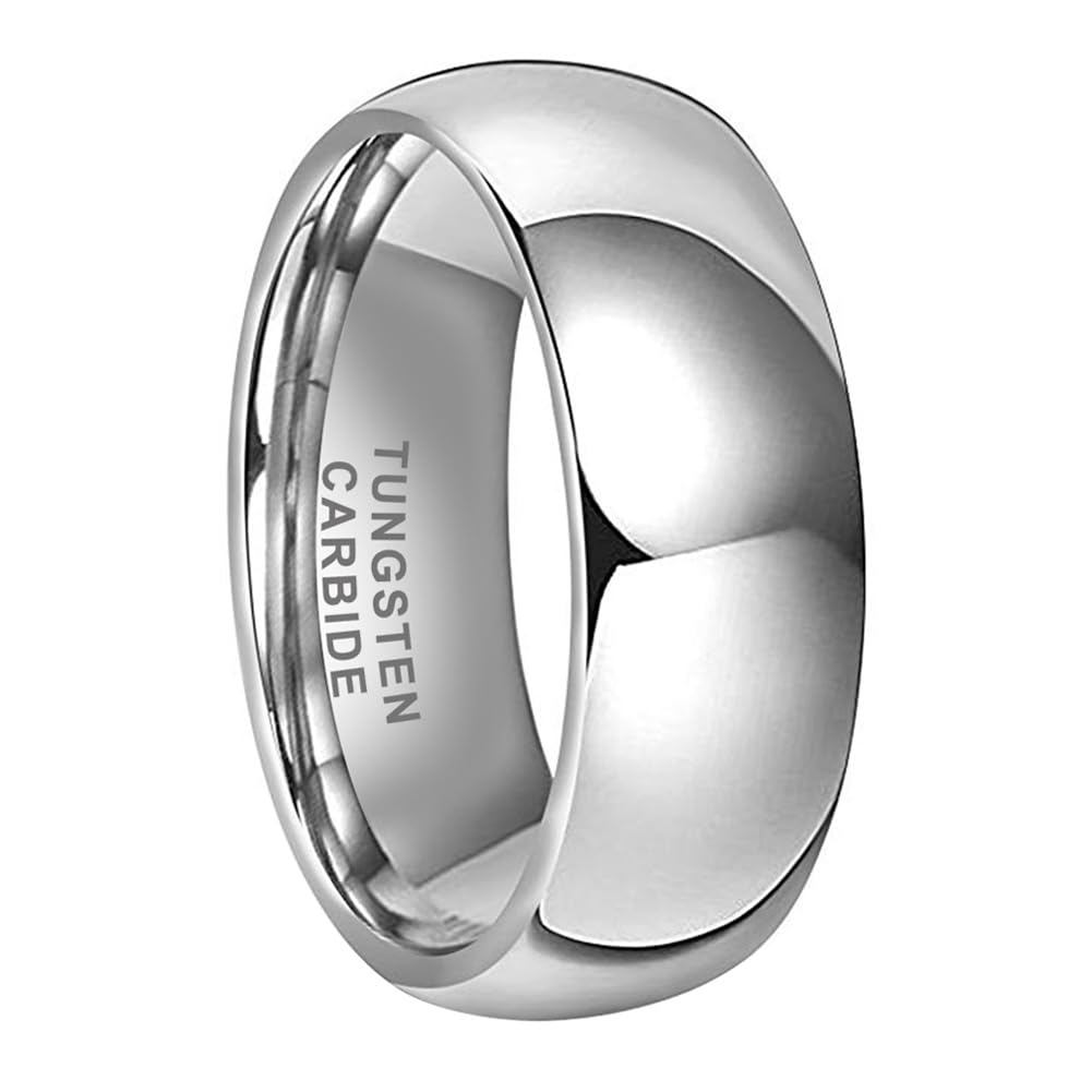 TUTISS 8mm Tungsten Rings for Men Women Engagement Wedding Bands Domed Polished Comfort Fit Size 12