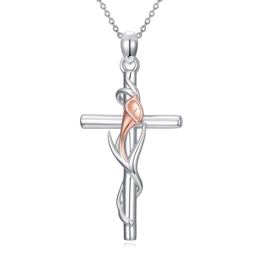 YYB Sunflower Cross Necklace for Women 925 Sterling Silver Sunflower Jewelry Dainty Silver Cross Necklace Christian Religious Gifts for Women Mothers Day Gifts