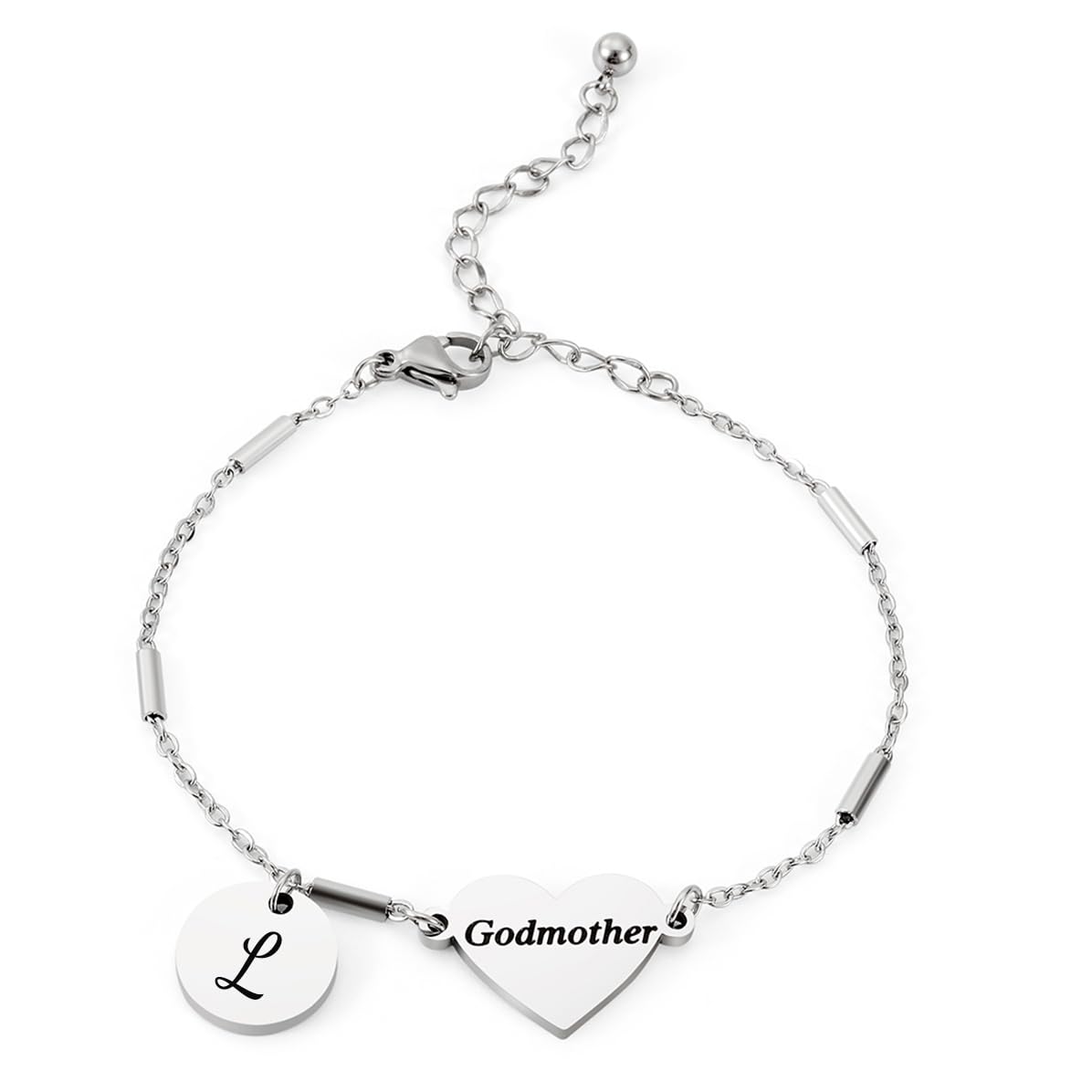 CHENVA Godmother Gifts Initial Bracelet Bangle for Women Gift for Godmother from Goddaughter (Godmother Bracelet L)