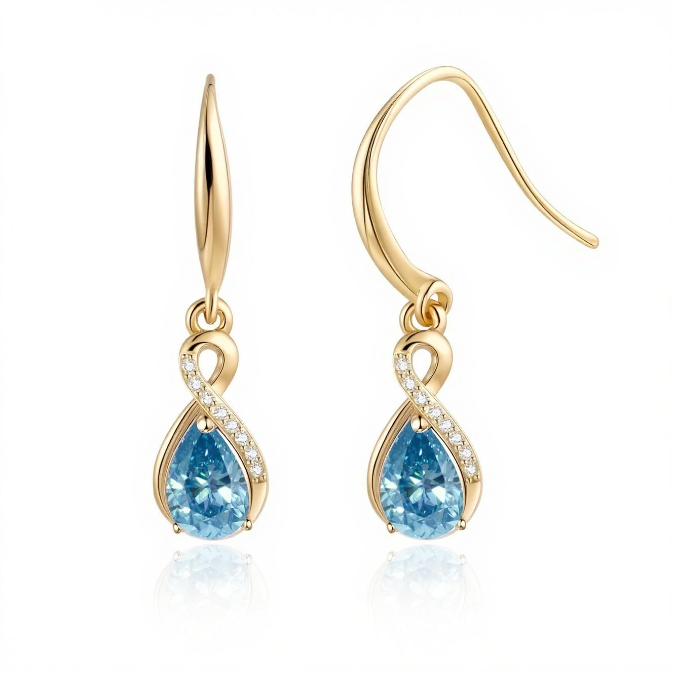 Infinity Birthstone Earrings 18K Gold Plated 925 Sterling Silver Teardrop Infinity Drop Dangle Earrings Aquamarine Jewelry Birthday Gifts for Women Her Mother Wife