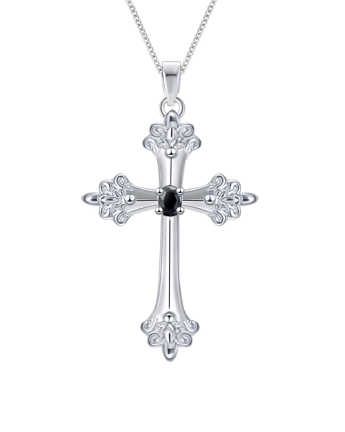 ACECHA Silver Cross Necklace for Women, Dainty Faith Cross Pendant Necklaces with Birthflower Jewelry for Mom Wife Daughter Sister | Gifts for Birthday Anniversary Christmas Easter(Iris)