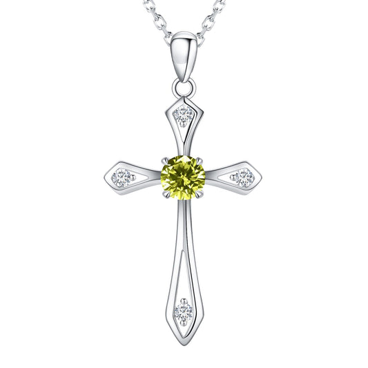 QUALISE Cross Necklace for Women,925 Sterling Silver August Birthstone Necklace Cross Pendant 5A CZ 12 Birth Months Birthstone Fine Jewelry Birthday Gifts for Her Wife Mom