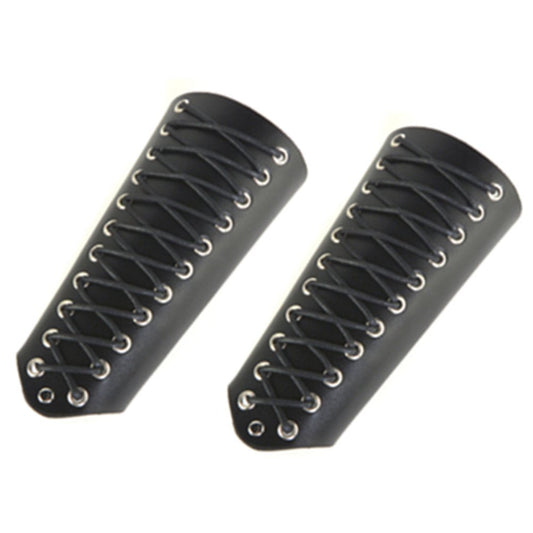 HZMAN 2 Pack Unisex Faux Back Leather Gauntlet Wristband Wide Bracer Arm Armor Cuff (Black 2Pcs)