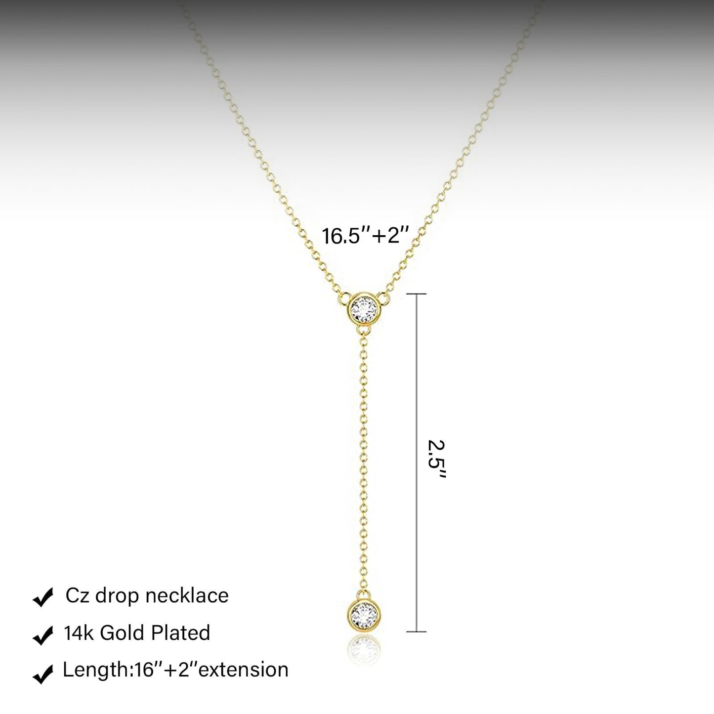 HERIER Lariat Gold Necklace for Women 14k Gold Plated Dainty Long Y Necklaces CZ Pendant Drop Choker Necklace Trendy Simple Gold Jewelry for Women