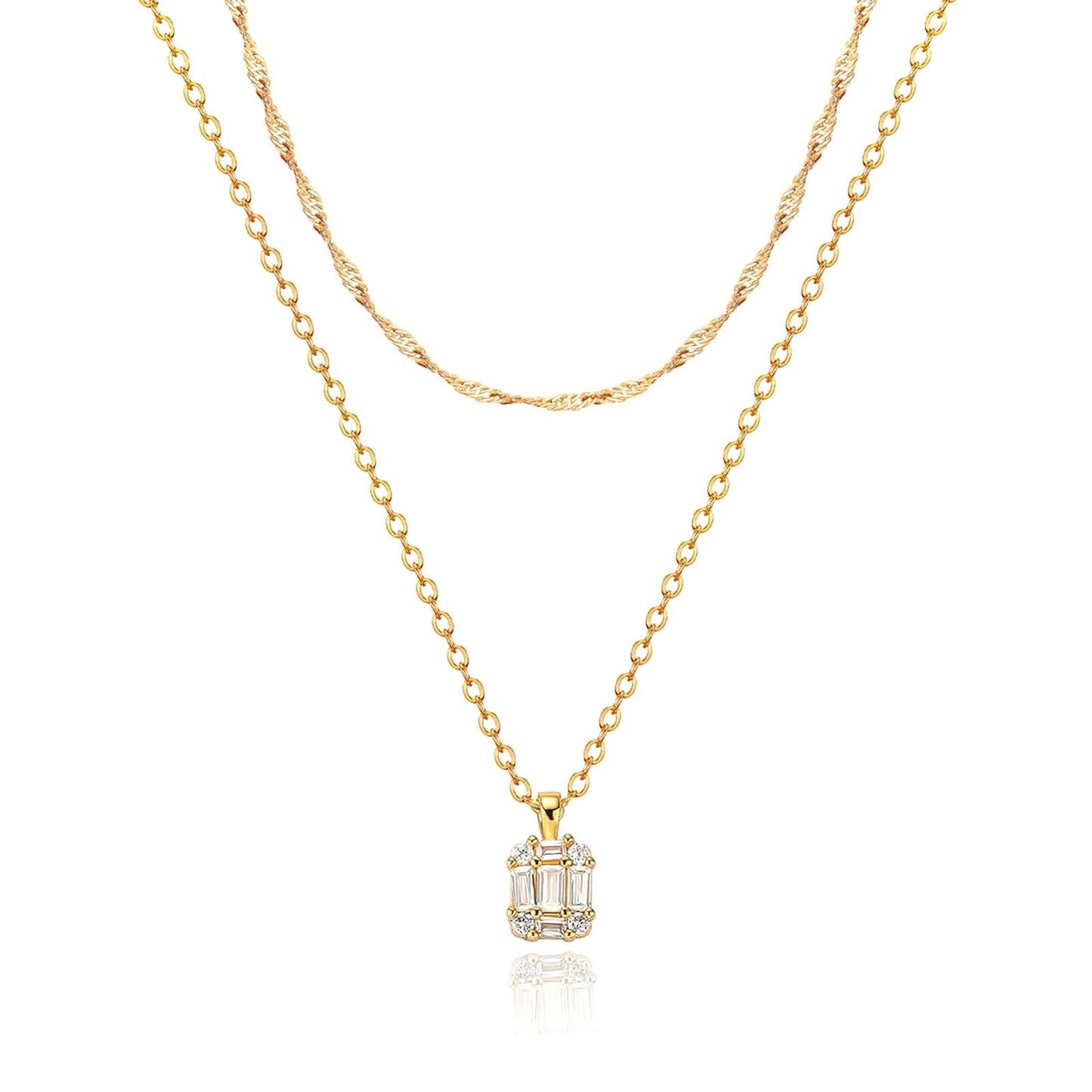 Zeffy Gold Necklace for Women, Dainty Layered Diamond Pendant Necklaces Simple CZ Solitaire Necklace Trendy Cute Choker Gold Jewelry Gifts