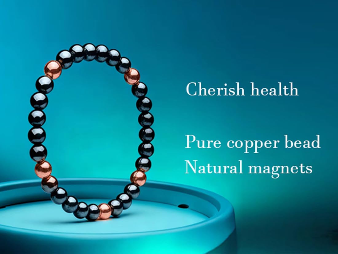 Drkao Woman Copper Bracelets Hematite Magnet Bracelet for Woman Man, Magnetic Therapy Bracelets Christmas Gift of Love Valentine's Day Aniversary Gift Health to Family Pulseras Magneticas For Mother Copper Red 2 Pack