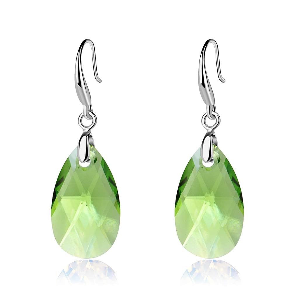 Austrian Crystal Teardrop Dangle Hook Earrings for Women 14K Gold Plated Hypoallergenic Jewelry (Green)
