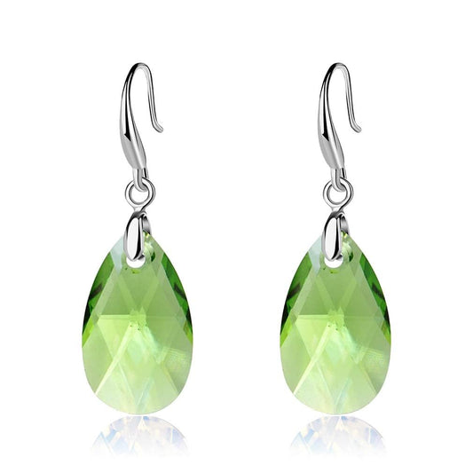 Austrian Crystal Teardrop Dangle Hook Earrings for Women 14K Gold Plated Hypoallergenic Jewelry (Green)