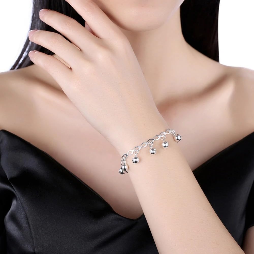 OSIRIDEH2 Bell Bracelet 925 Sterling Silver Bells Sounds Bead Chain Bracelet for Women Wedding Engagement Party Jewelry Jingling Bracelets (bracelet) (bell bracelet)
