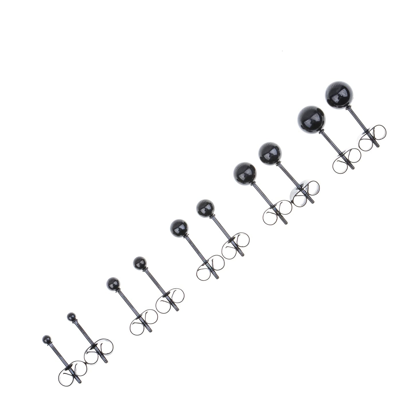 Memsion 316L Surgical Steel Earrings Hypoallergenic Black Ball Stud Earrings Set for Women Men Nickel Free Cartilage Ear Rings 5 Pairs Assorted Sizes(2mm-6mm)