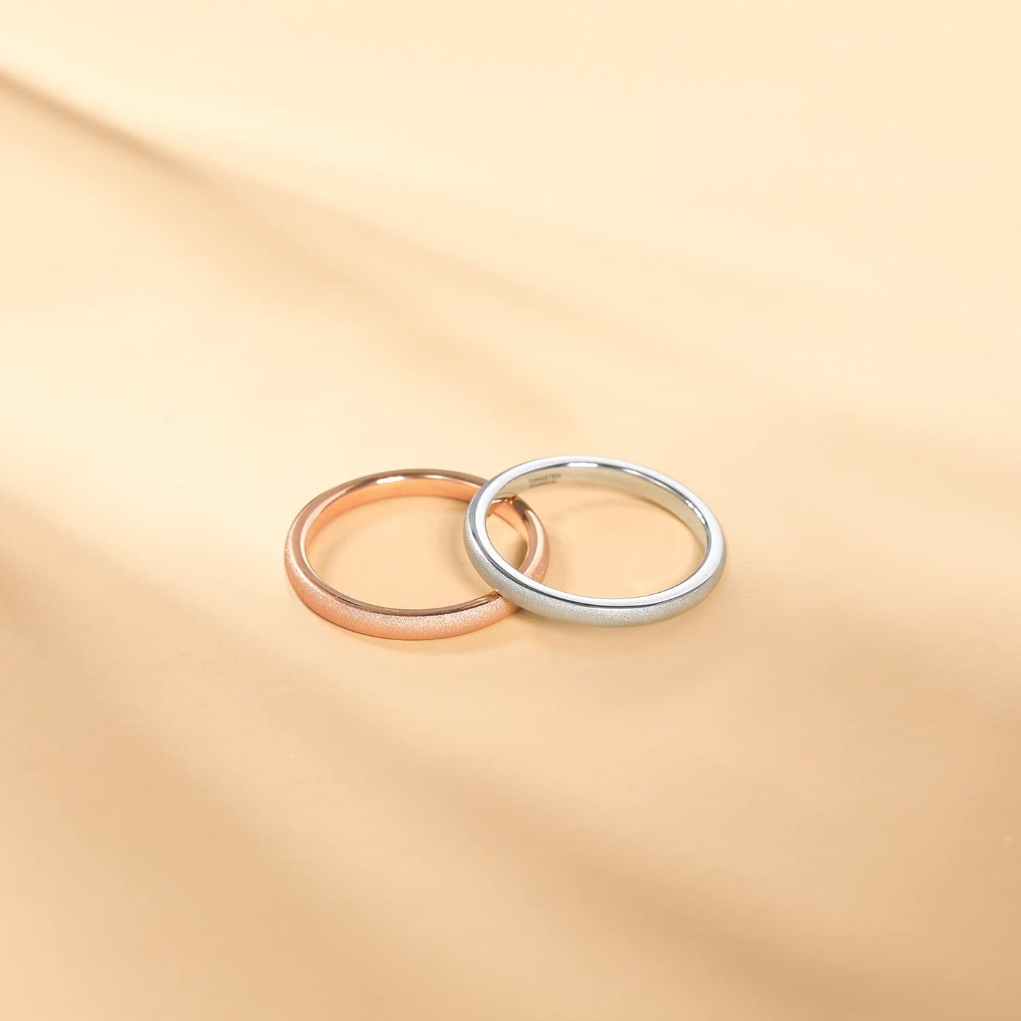 Greenpod 2mm Thin Rose Gold Plated Tungsten Ring for Women Dome Sandblasted Stackable Wedding Bands Comfort Fit Size 4