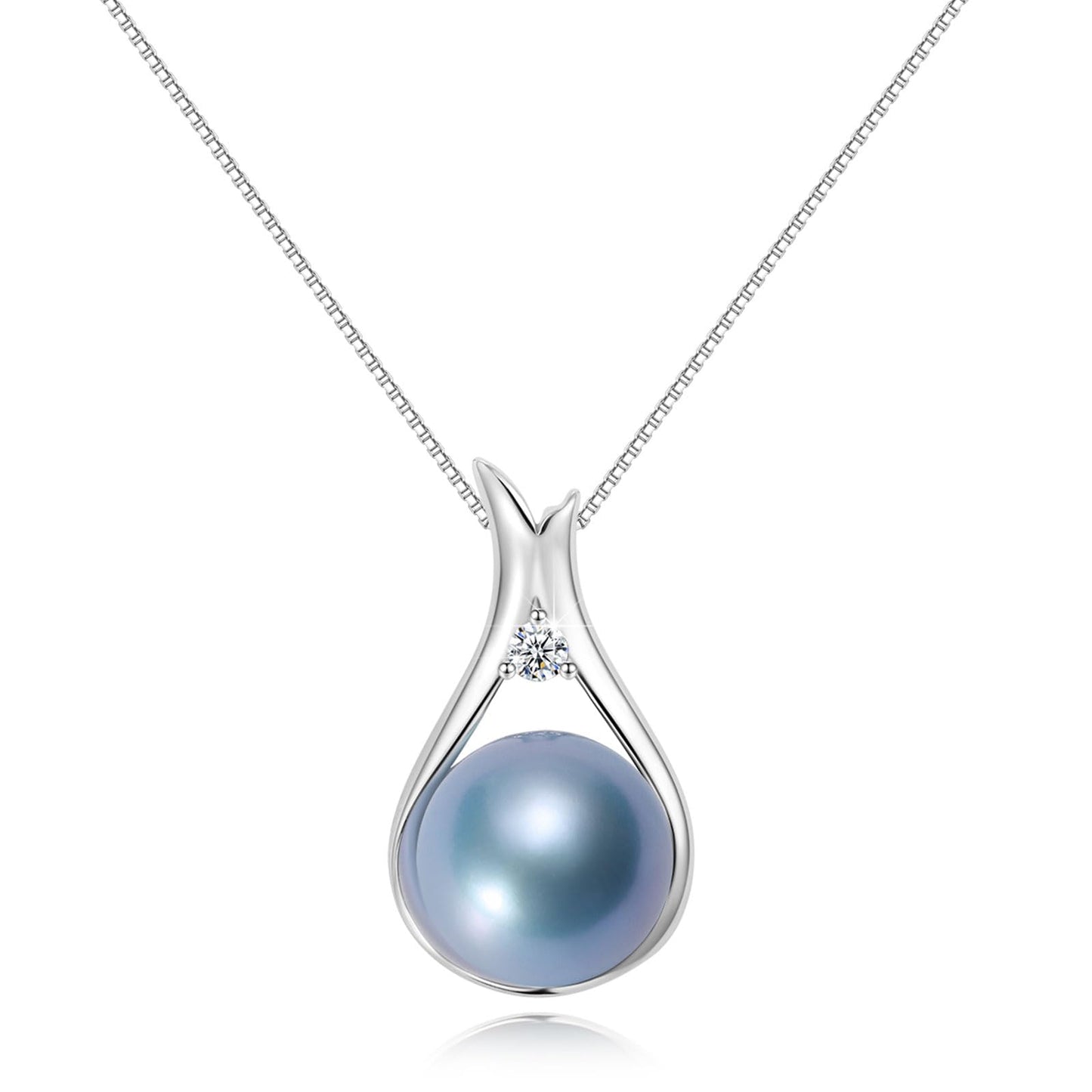 YAMI Akoya Blue Pearl Necklace 10-11mm Saltwater Cultured Pearl with 925 Sterling Silver Adjustable Chain for Women, Mom, Wife - Luxury Jewelry Gift for Anniversary, Birthday, Mother's Day