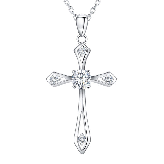 Dainty Cross Birthstone Necklace for Women,Sterling Silver Simulated Diamond April Birthstone Pendant,First Communion Faith Jewelry Religious Gifts on Birthday Mother's Day for Her/Wife/Mom/Sister