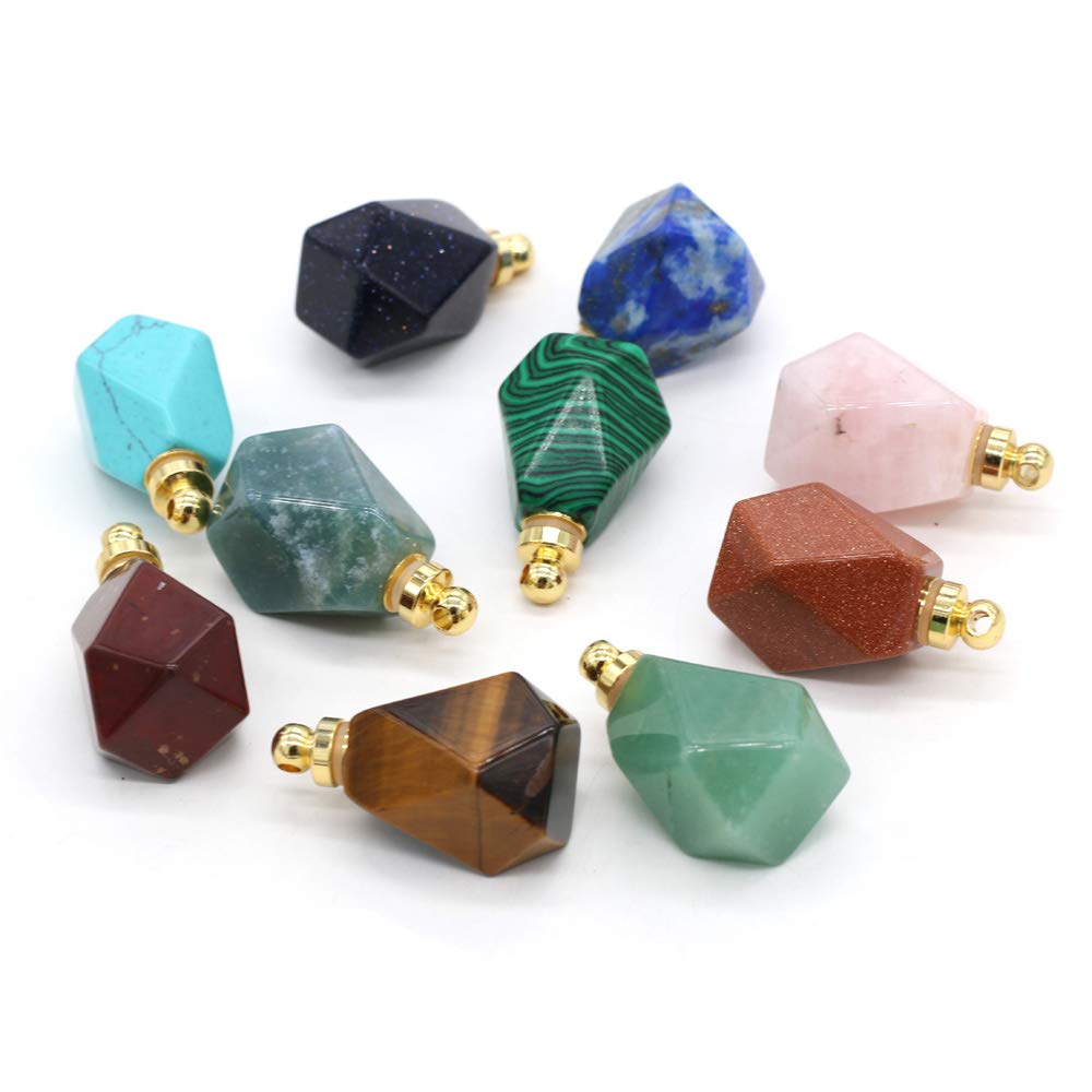 Zotoone Natural Stone Perfume Bottle Pendants Charms Essential Oil Bottle Stone Essential Oil Diffuser Necklace for Women Necklace Jewelry Gift（Random 3 Pieces）