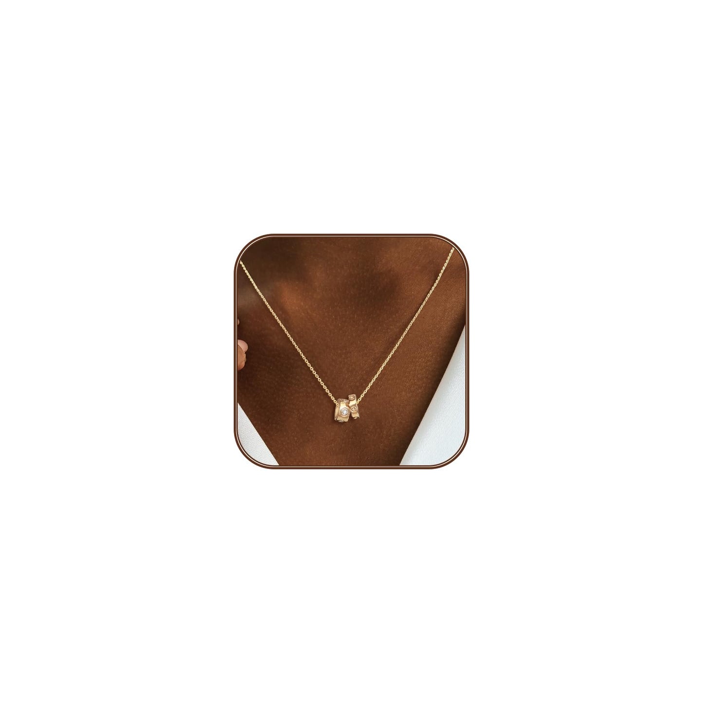 OGD Gold Necklace for Women 14K Gold Plated Trendy CZ Charms Dainty Circle Rondelle Pendant Choker Necklace for Women Two-Toned Cubic Zirconia collar Necklace Hypoallergenic Delicate Jewelry