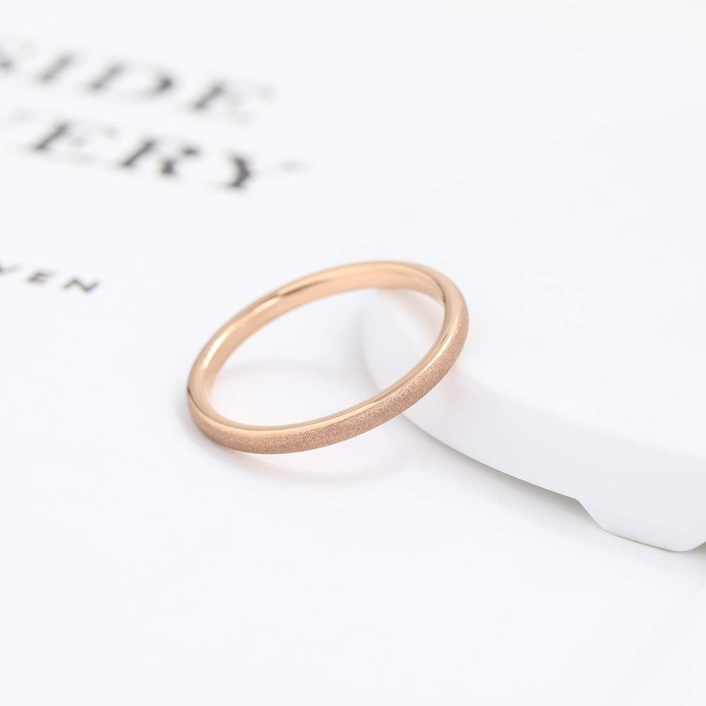 Greenpod 2mm Thin Rose Gold Plated Tungsten Ring for Women Dome Sandblasted Stackable Wedding Bands Comfort Fit Size 6