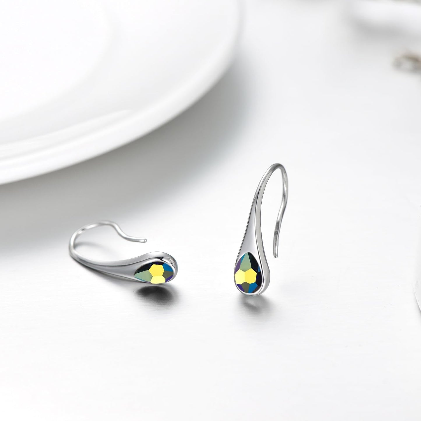 925 Sterling Silver Teardrop Earrings, Hypoallergenic Pear-Shaped Dangle Drop Earrings for Women with Crystals from Austria (Vitrail Medium)