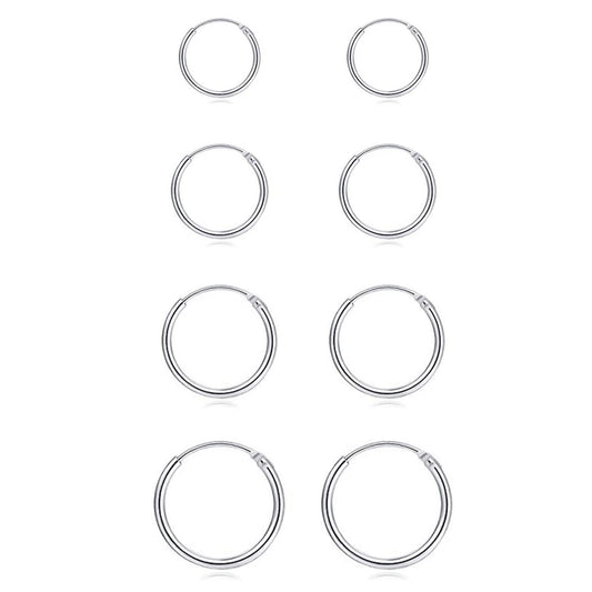 EPIRORA Silver Hoop Earrings- Cartilage Earring Small Hoop Earrings for Women Men,4 Pairs of Hypoallergenic 925 Sterling Silver Tragus Earrings(Silver,8mm/10mm/12mm/14mm)