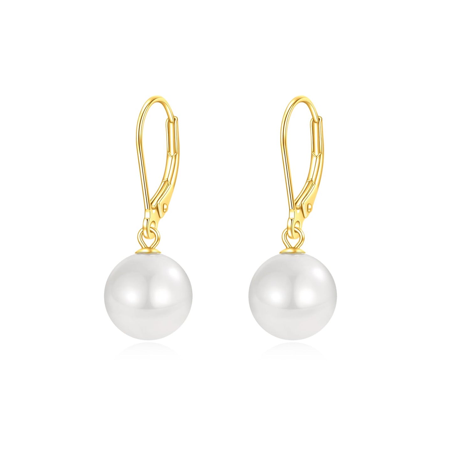 Rnivida Gold Plated Sterling Silver Pearl Drop Leverback Earring,Hypoallergenic 8MM Pearls Dangle Earring for Women