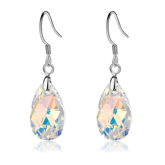 Austrian Crystal Teardrop Dangle Earrings for Women Drop Hook Earring 925 Sterling Silver Hypoallergenic Jewelry (Aurora Borealis)