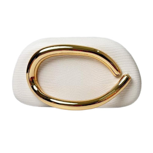 Clutch Purses for Women Vintage Metal Handlebar Evening Bag Formal PU Leather Purse Designer Handbags for Wedding Party Prom White