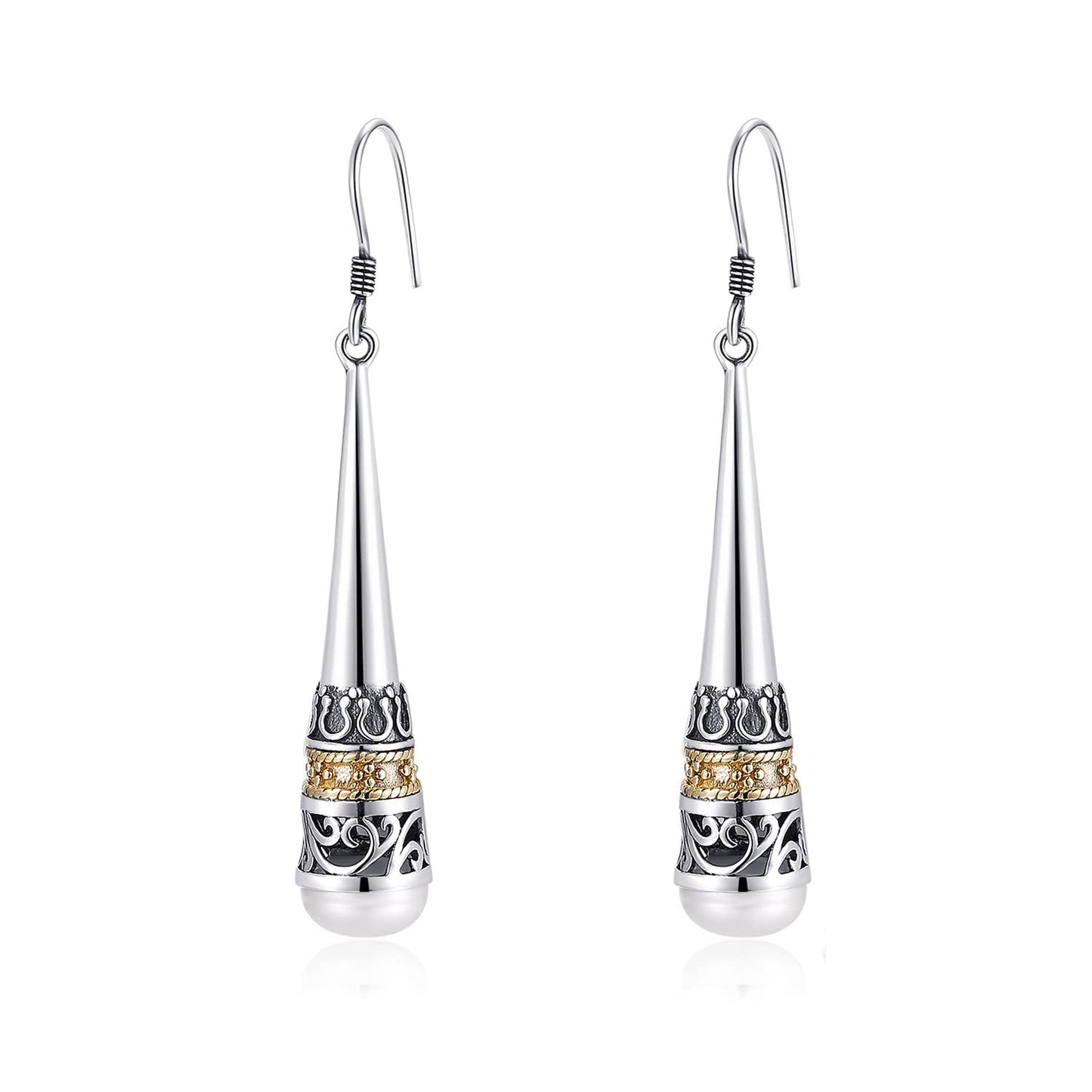 MetJakt Vintage 925 Sterling Silver Drop Earring Natural 6mm Freshwater Pearl Earring for Women's Jewelry