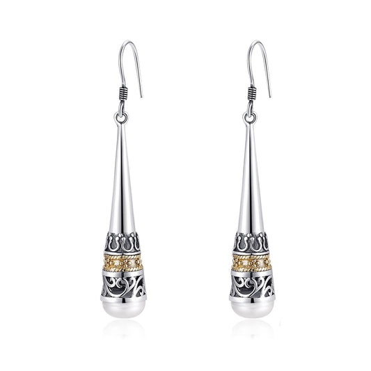 MetJakt Vintage 925 Sterling Silver Drop Earring Natural 6mm Freshwater Pearl Earring for Women's Jewelry