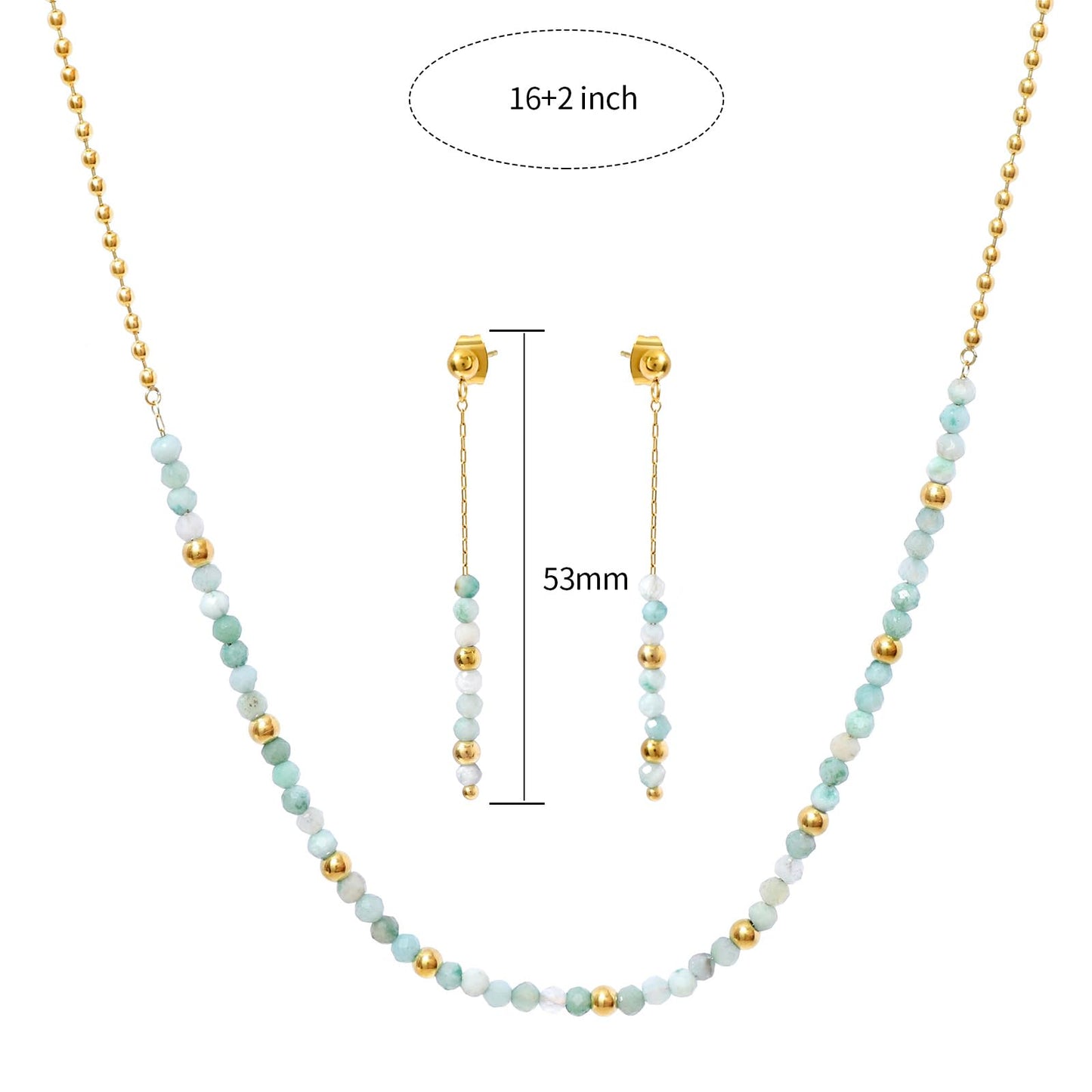 TaYolnFaSo Round Amazonite Beads Jewelry Set for Women 18K Gold Plated Amazonite Necklace and Earrings Set Gift for Her