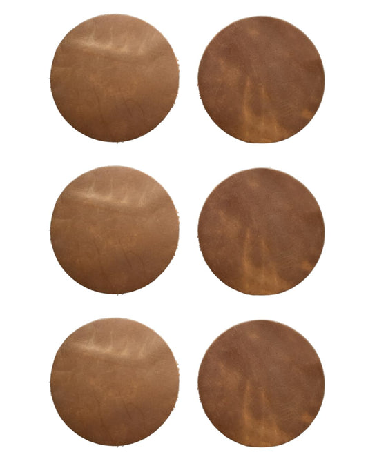 Real Natural Grain Leather Coasters – Durable Non-Slip (Luggage) Distressed Design, Set of 6 for Table Protection in Home, Office, Kitchen, and Bar