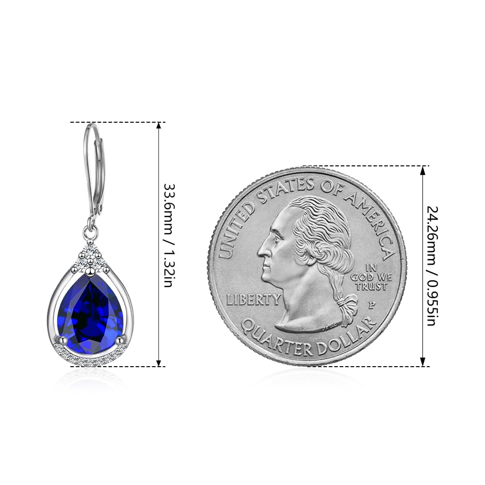 Sterling Silver Birthstone Earrings AAAAA Cubic Zirconia Teardrop Dangles Jewelry Christmas Gifts for Women (September birthstone earrings-sapphire earrings)