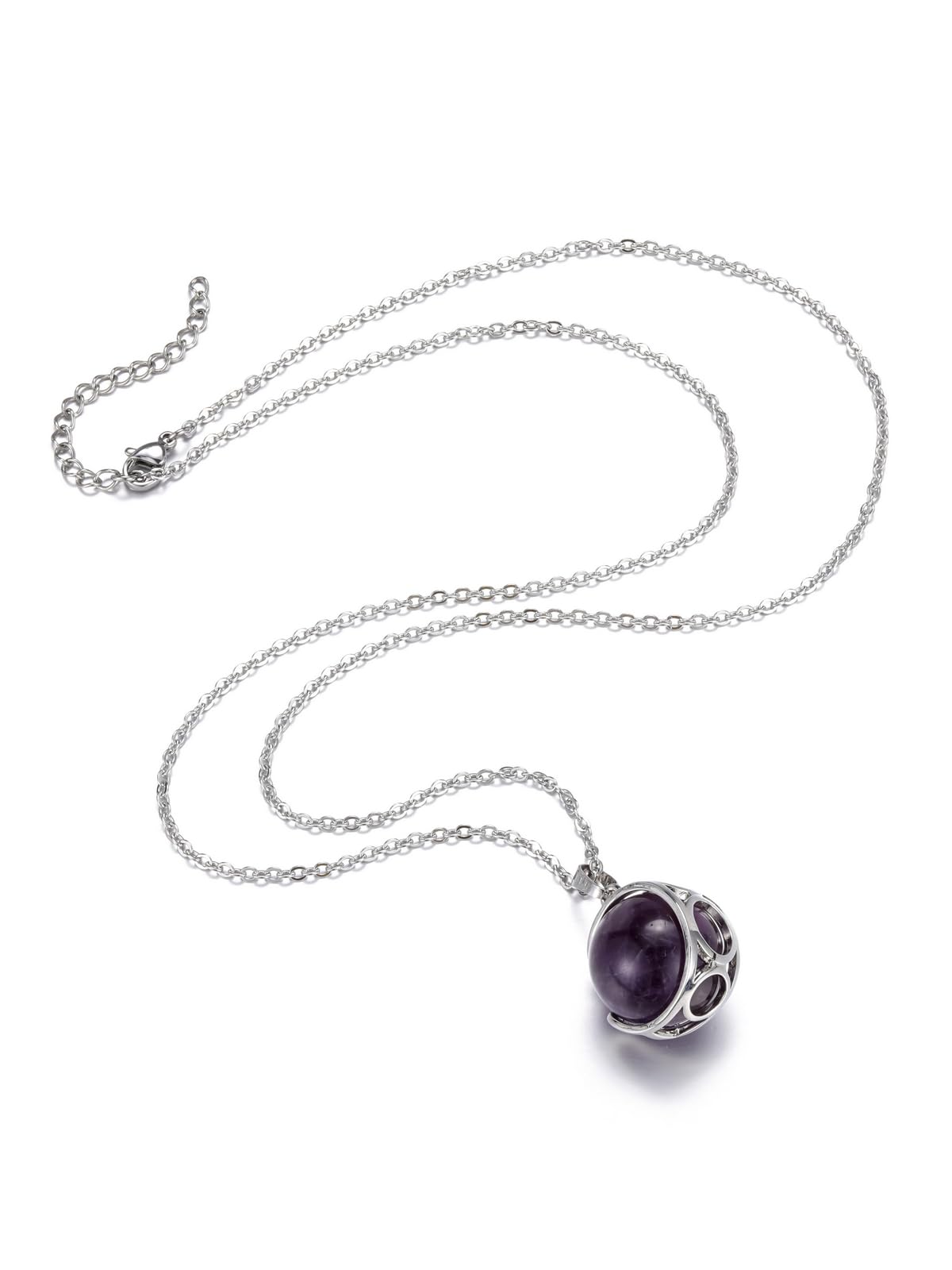 Top Plaza Amethyst Healing Crystal Stone Necklace Round Ball Rotating Natural Gemstone Pendant Necklace for Women Purple Energy Jewelry Christmas Gifts