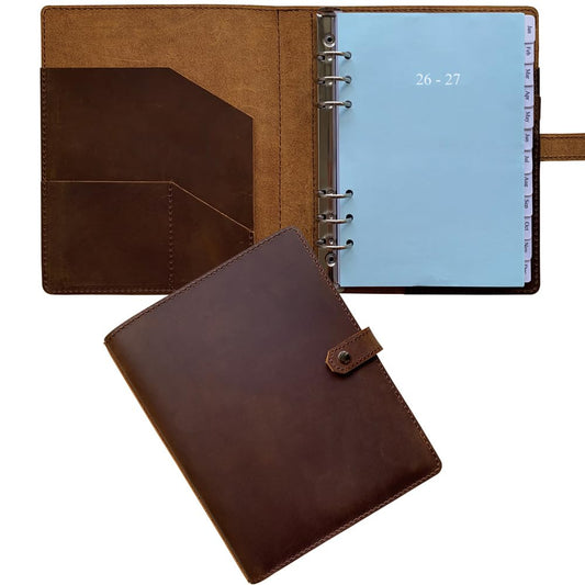 2026-2027 Leather Planner - A5 Genuine Leather Binder Planner with Weekly & Monthly Pages for Men and Women, Inner Pockets and Pen Holder, Refillable