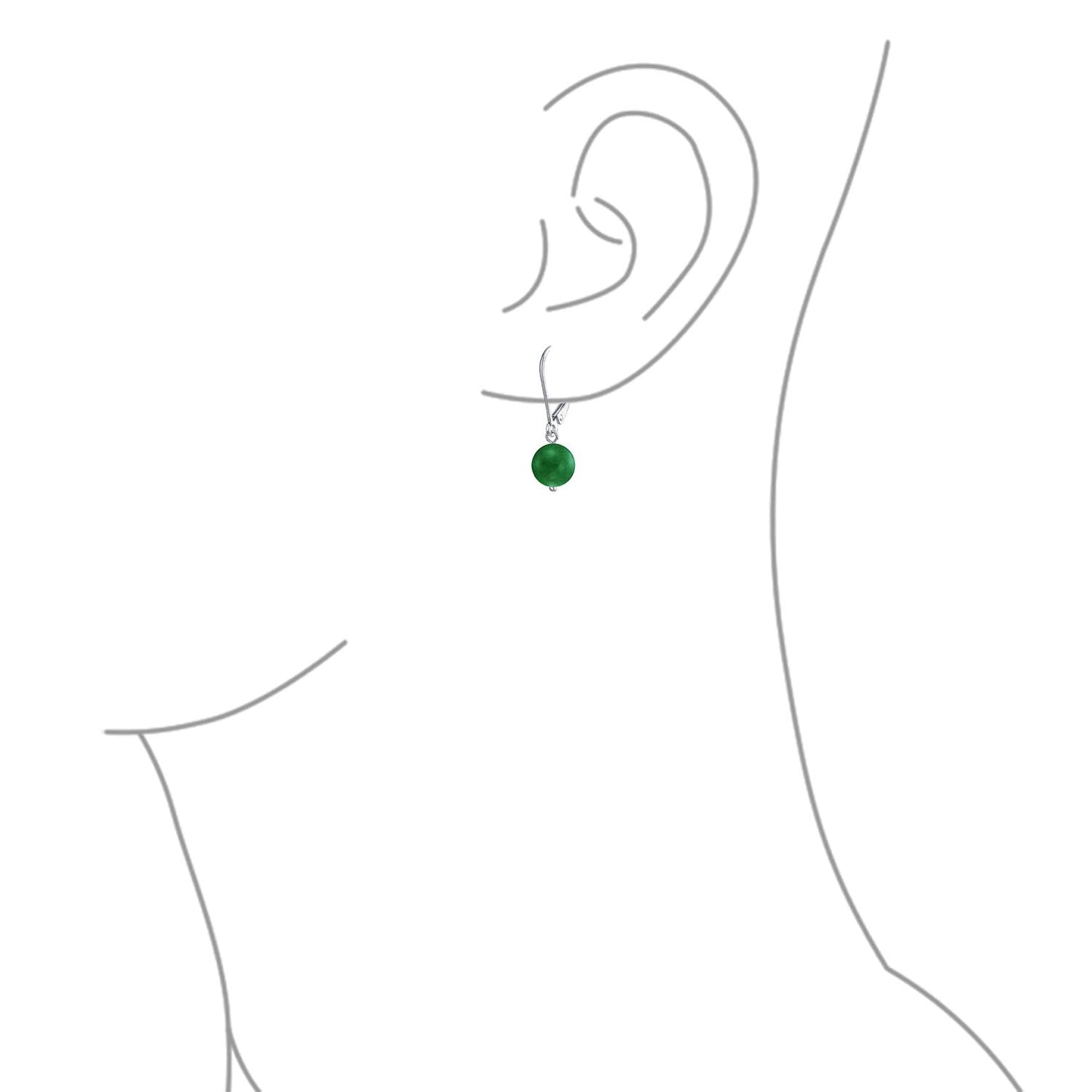 Bling Jewelry Timeless .925 Sterling Silver Green Aventurine Bead 8mm Ball Drop Earrings Lever Back Genuine Gemstone