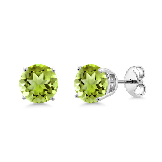 Gem Stone King 2-4 Cttw Round Gemstone Birthstone Stud Earrings For Women Men | 925 Sterling Silver | Round 7MM | Fine Jewelry Gifts for Women Her Mom Wife Men | Peridot-August