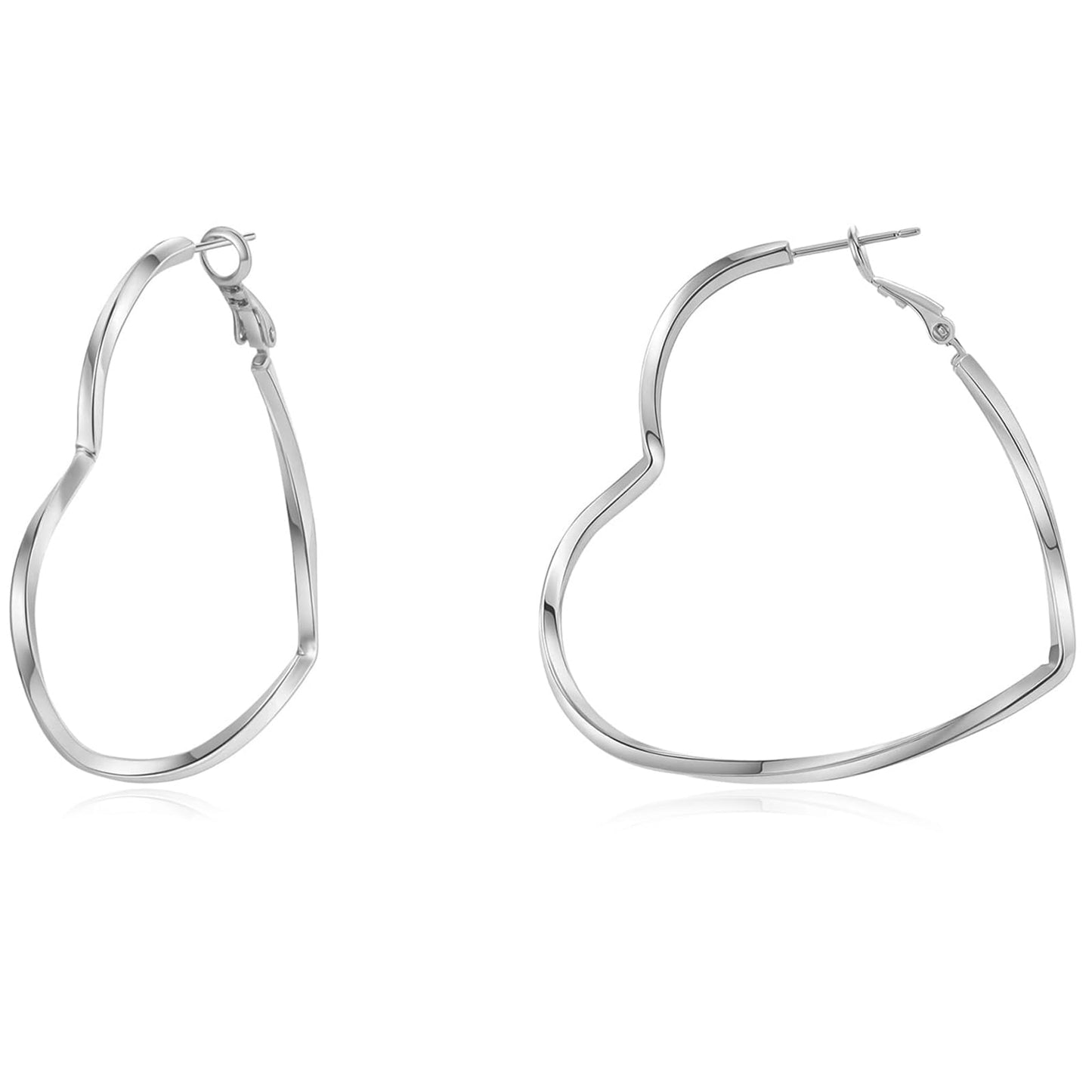 GLOQUAT Silver Plated Heart Hoop Earrings for Women Fashion Large Dangle Earring Heart Shaped Hoop Earrings Thin Hoops Lightweight and Hypoallergenic Trendy Valentie's Gift for Girlfriend Lover 40mm