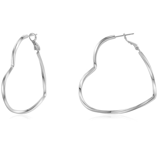 GLOQUAT Silver Plated Heart Hoop Earrings for Women Fashion Large Dangle Earring Heart Shaped Hoop Earrings Thin Hoops Lightweight and Hypoallergenic Trendy Valentie's Gift for Girlfriend Lover 40mm