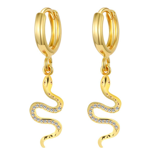 Gold Snake Personalized Huggie Hoop Dangle Stud Earrings Charm Nature Animal Earring Jewelry for Women
