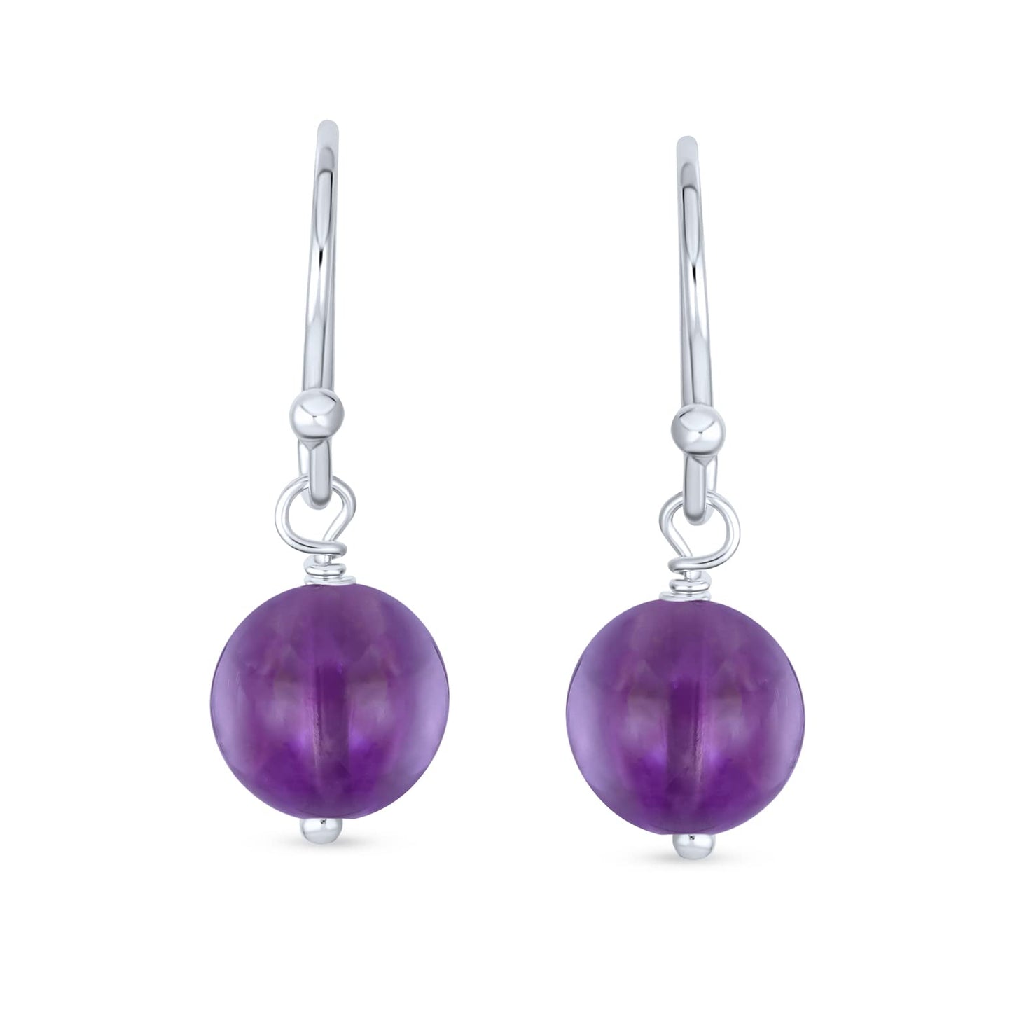 Bling Jewelry Timeless .925 Sterling Silver Blue Green Amazonite & Light Purple Amethyst Bead 8mm Ball Drop Earrings Fish Hook Genuine Gemstone (Set of 2)