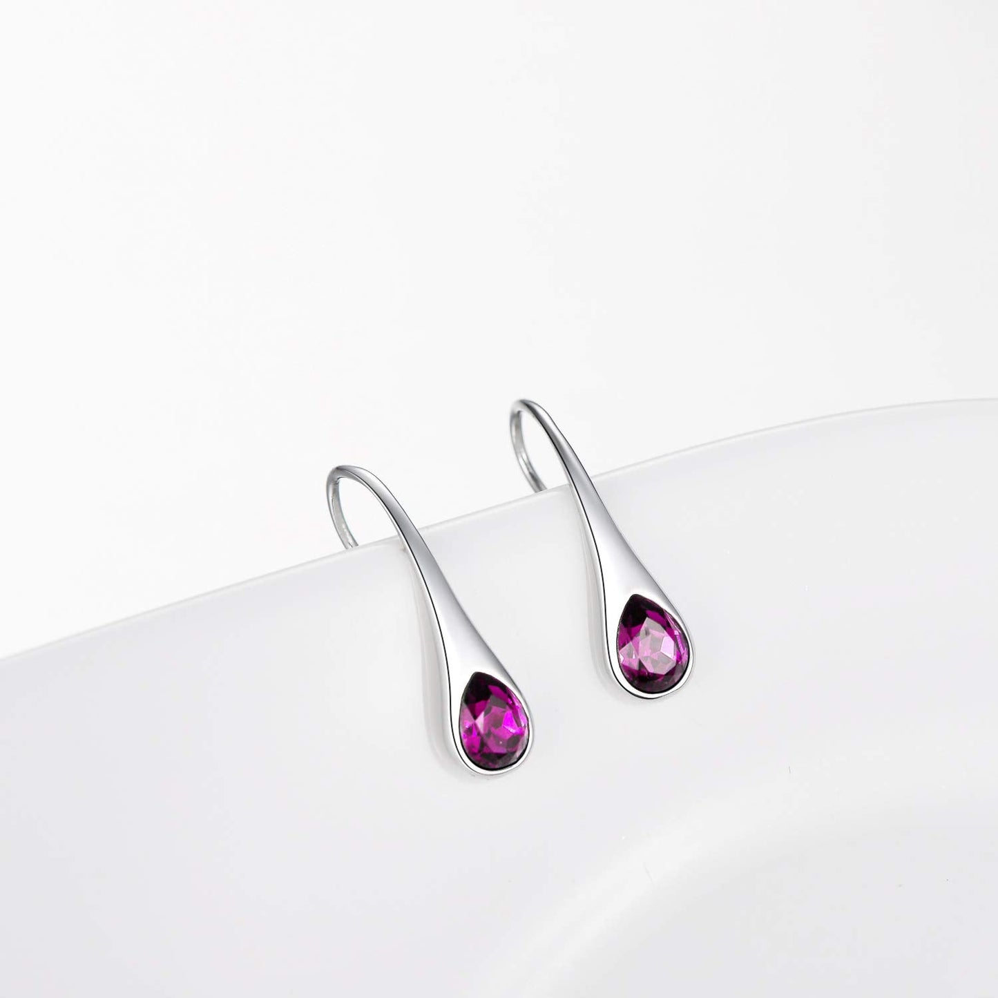 AOBOCO Teardrop Earrings for Women Sterling Silver Small Pear-Shaped Modern Style Hook Dangle Drop Earrings with Simulated Amethyst Purple Birthstones, Valentines Day Gift for Women