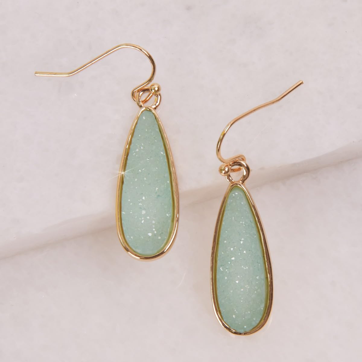 Mint Green Earrings for Women Dangling - Simulated Aqua Green Dangle Earrings for Women, Teardrop Simulated Druzy Boho Drops, Sparkly Dangling Dangly Tear Drop Jewelry, Bohemian Long Elegant Dangles