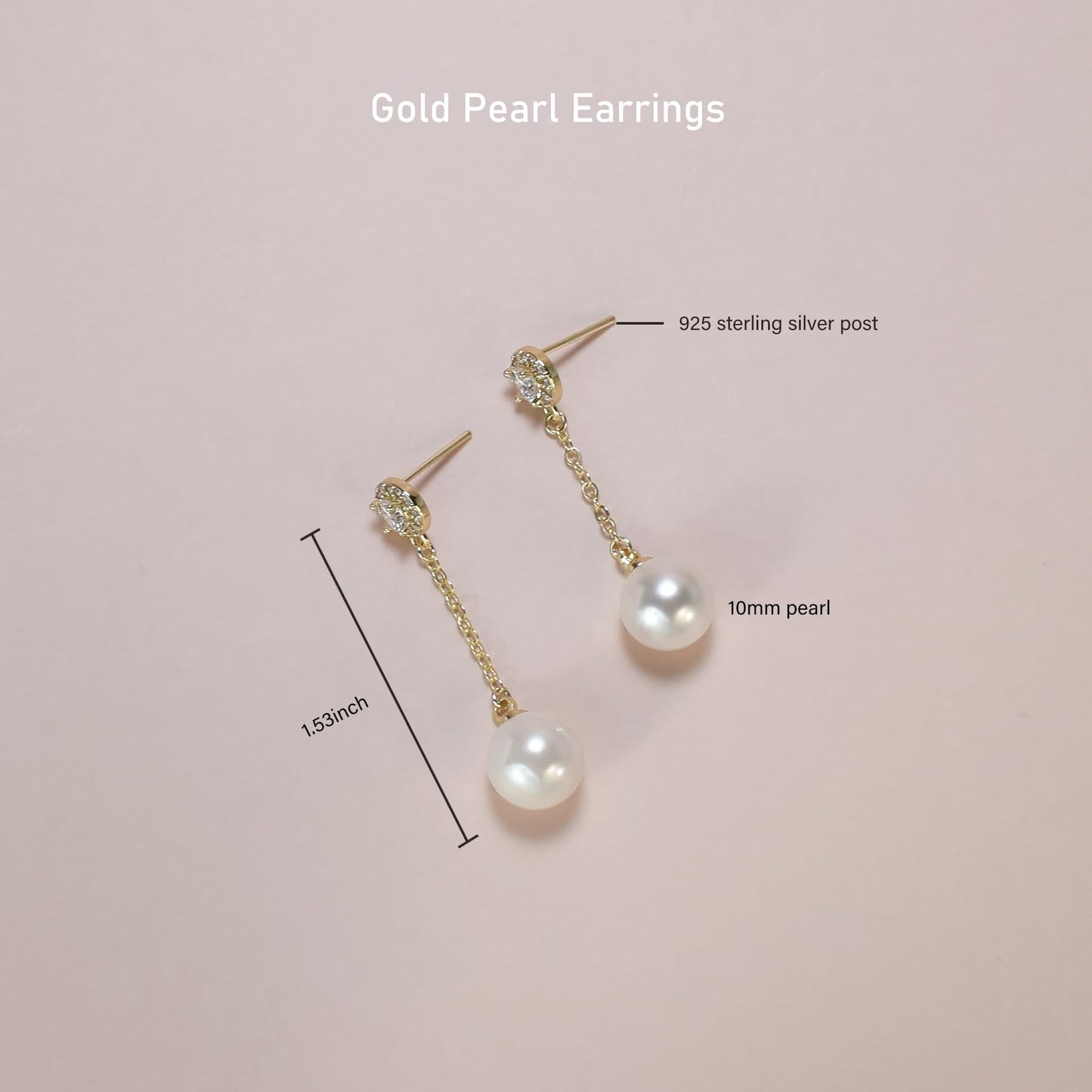 Elegant Imitation Diamond Pearl Drop Earrings Bride Bridesmiad Dangle Pearl Earrings for Women Wedding Party Everyday Wear (Gold Plated)