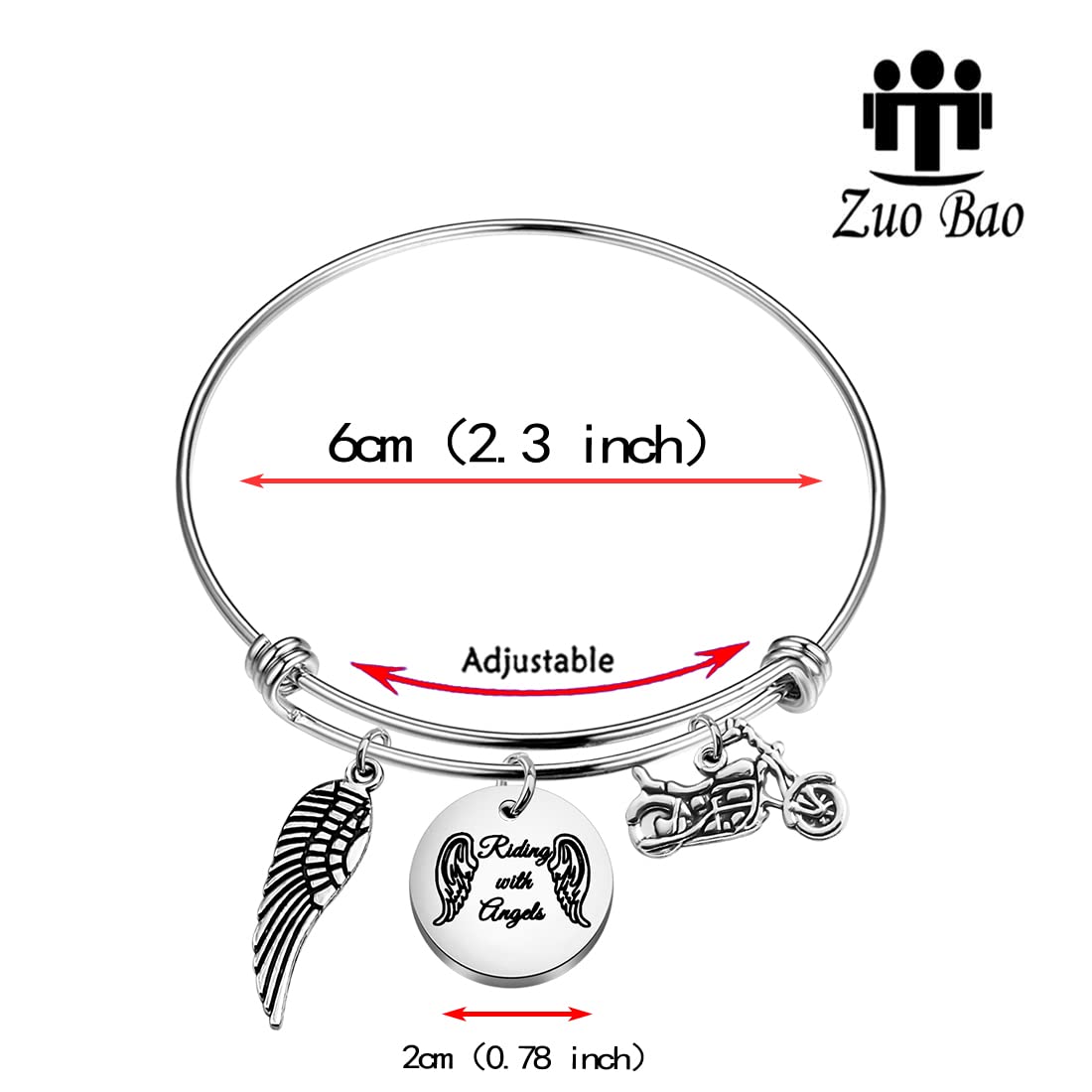 Zuo Bao Motorcycle Memorial Jewelry Memorial for Brother Dad Husband Sympathy Gift Riding with Angels Bracelet with Wing Car Truck Memorial (Riding with Angels)