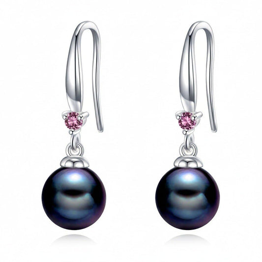 925 Sterling Silver Pearl Leverback Earrings Dangle Drop Birthstone Jewelry Gifts for Women (Black Pearl-October)