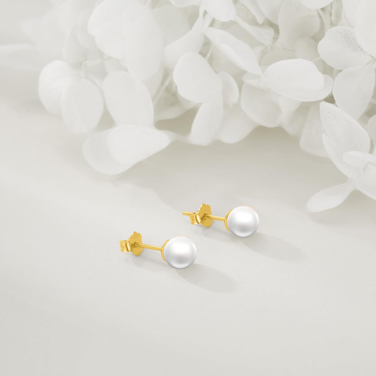 POPLYKE Sterling Silver Real Freshwater Cultured Pearl Stud Earrings for Women Gold Pearl Earrings Wedding Bridesmaids Anniversary（Yellow Gold）