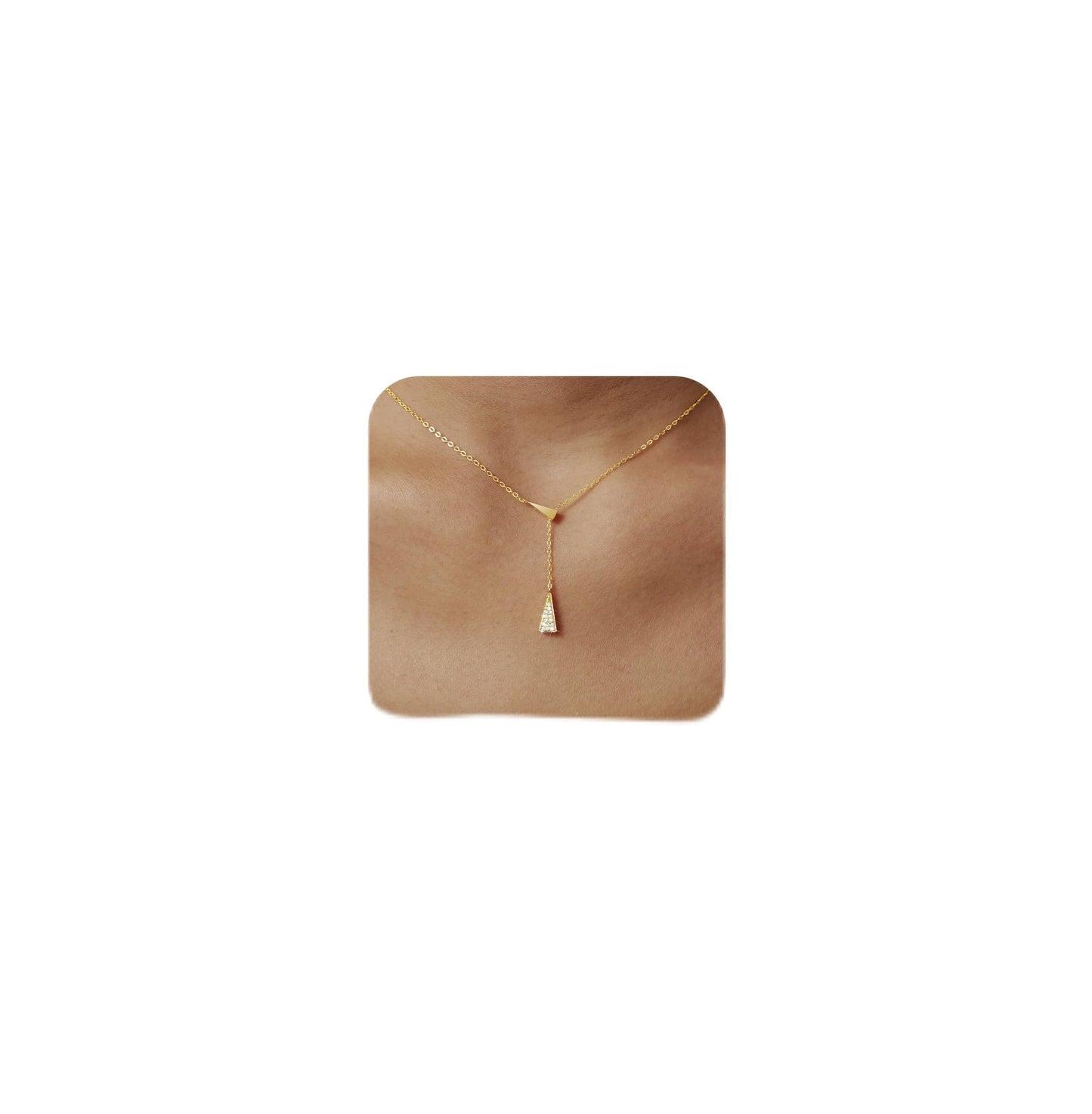 UTISUVIKO Triangle Necklace for Women, 925 Sterling Silver Dainty Geometric Shapes Necklace Triangle Cubic Zirconia Pendant Y shaped Necklace Aesthetic Simple Gold Necklace Jewelry Gifts for Mother's