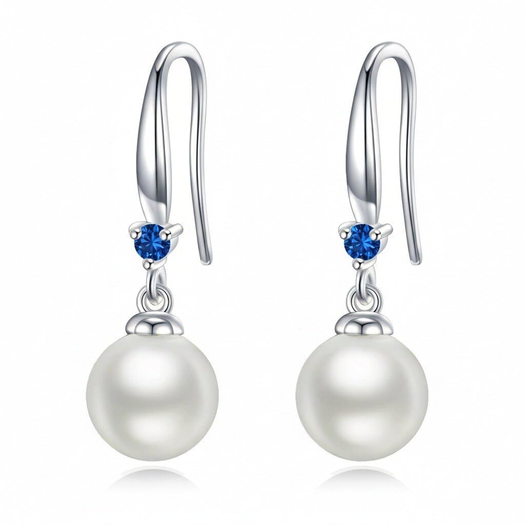 925 Sterling Silver Pearl Leverback Earrings Dangle Drop Birthstone Jewelry Gifts for Women (White Pearl-December)