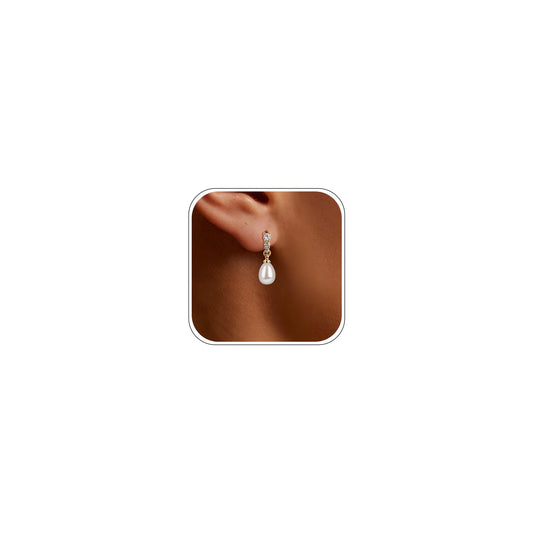 Pearl Earrings for Women, 14k Gold Plated Trendy Diamond Pearl Drop Earrings Hypoallergenic Dainty Bridal Gifts Wedding jewelry for Women