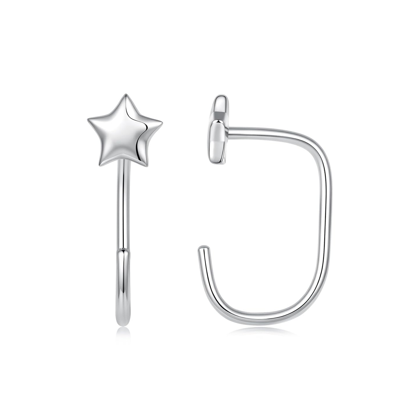 BISAER 925 Sterling Silver Heart Star Small Hoop Earrings, Hypoallergenic Backless Earrings Cartilage Earrings for Women, Dainty Sleeper Earrings with No Back Half Hoop Earrings Jewelry Gift for Her