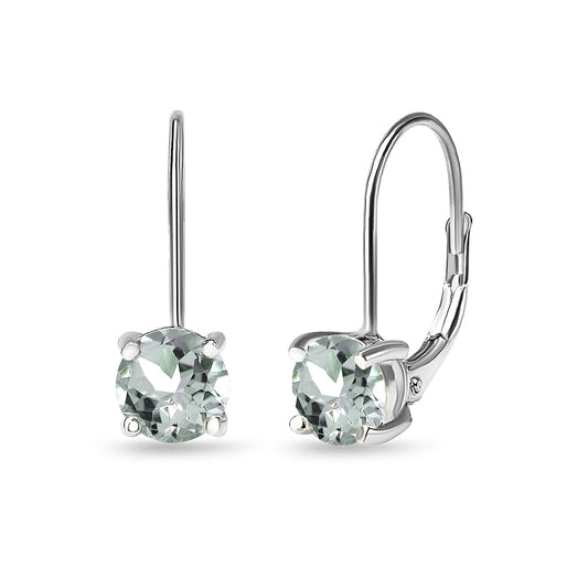 Aquamarine Earrings for Women Sterling Silver 6mm Round Leverback Drop Light Color Gemstone Light Blue Earrings Prom Summer Fashion