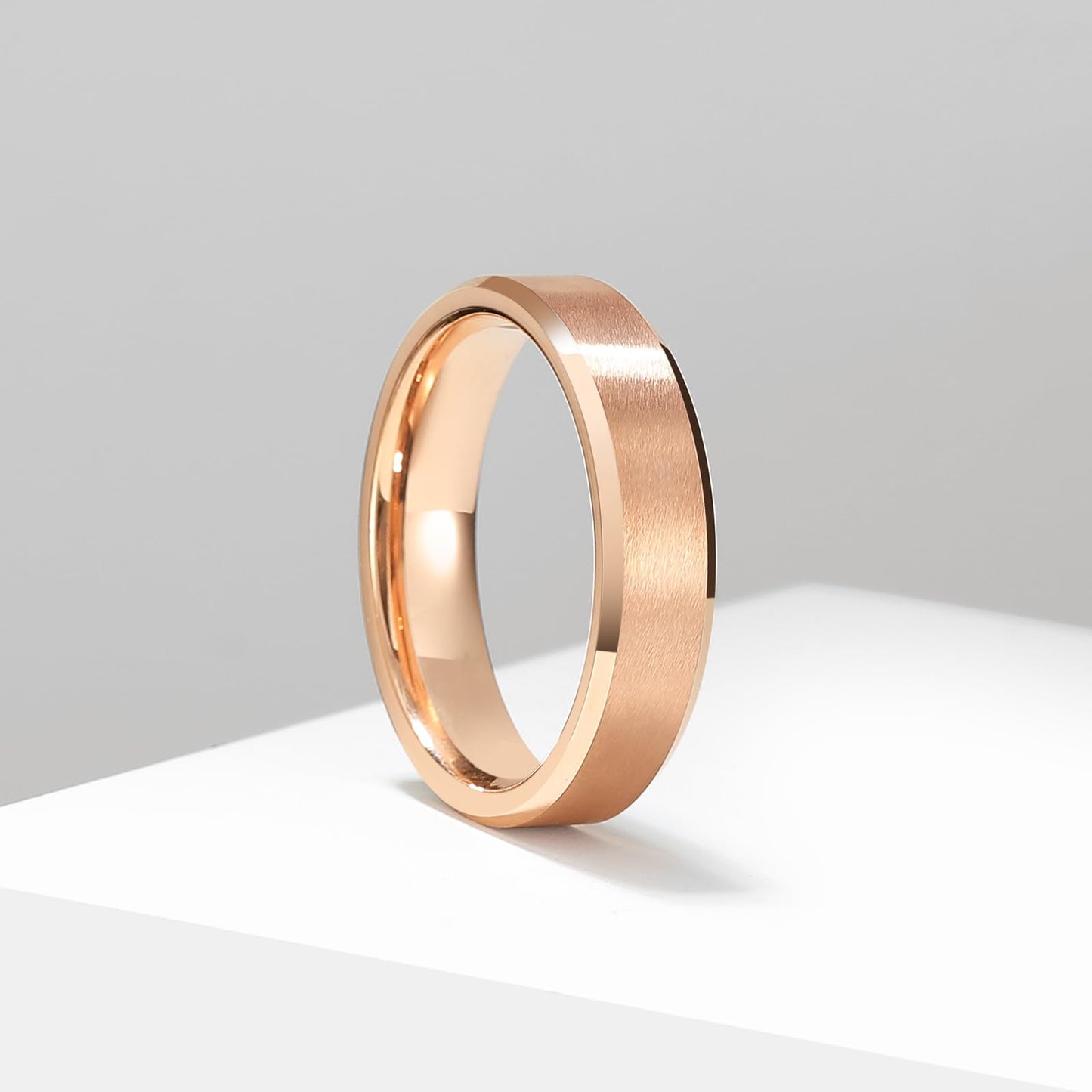 King Will 6mm Men's Rose Gold Wedding Ring – Matte Brushed, Beveled Polished Edge, Comfort Fit, Size 10